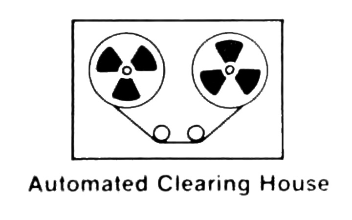 Drawing of magnetic tapes, the initial media for communicating Automated Clearing House payments. (<a href="https://fraser.stlouisfed.org/title/6477/item/612994">Source</a>: Northwestern Banker, August 1975: 76)